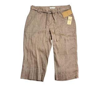 Coldwater‎ Creek Belted Natural waist Linen & Cotton Crop Pant Khaki Tan 10P NWT